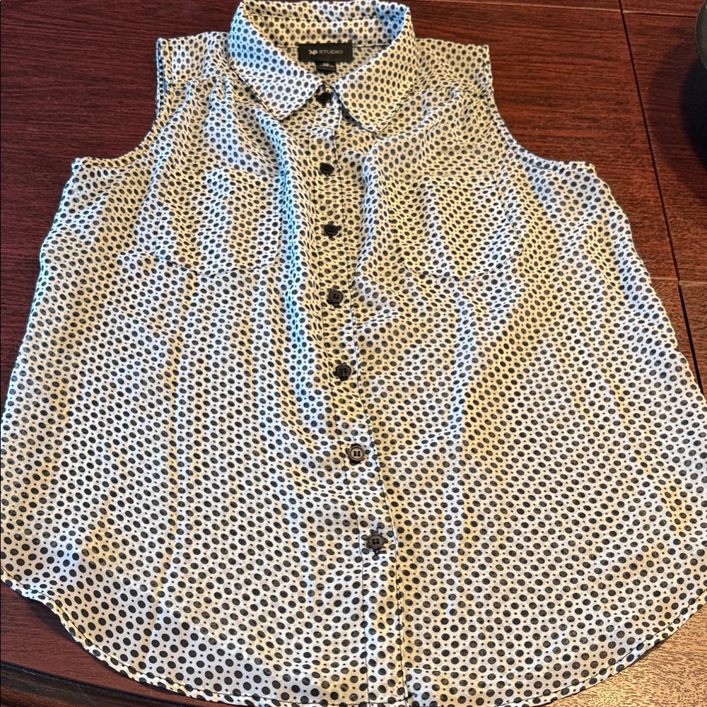 Sheer Black and White Polka Dot Sleeveless Top XS